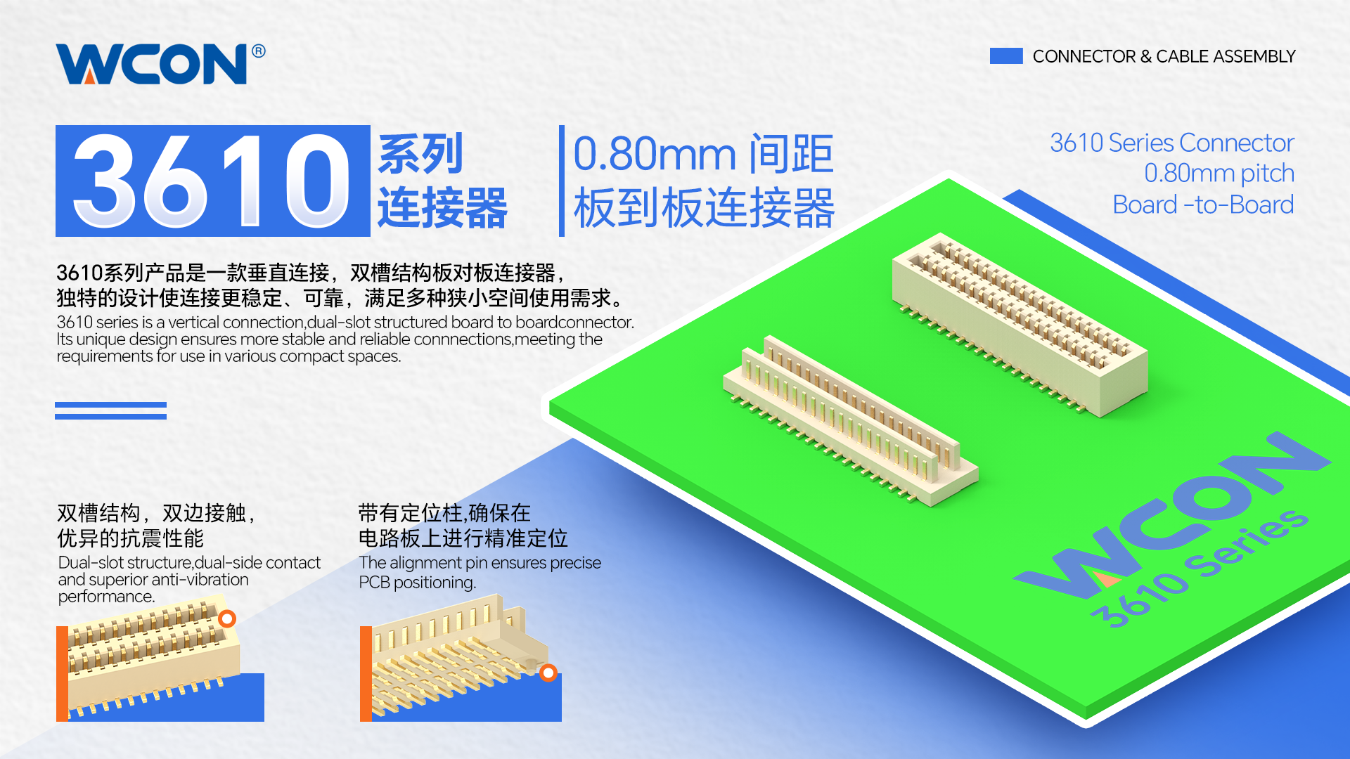 3610系列板对板万搏网页版登录入口器:0.80mm间距,支持双向对配的高密度解决方案